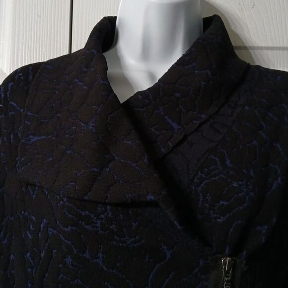 Catherine Malandrino zip up black and navy floral print moto runway jacket Sz S - Picture 3 of 7